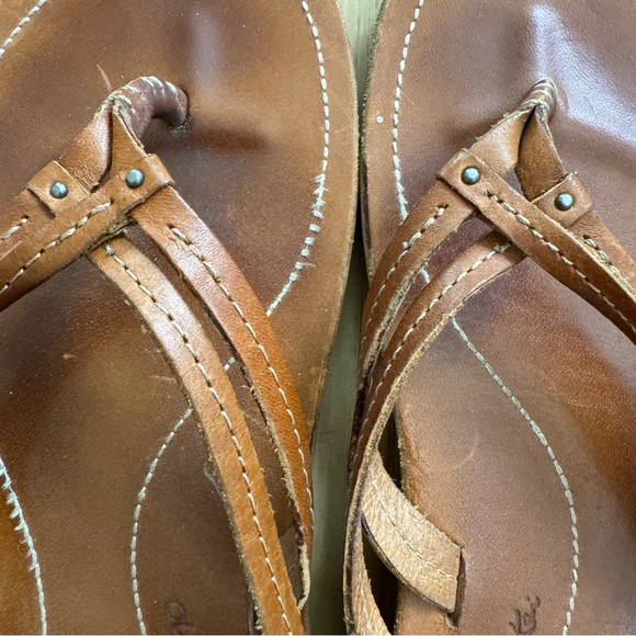 Olukai Brown Leather Flip Flops - Picture 4 of 5